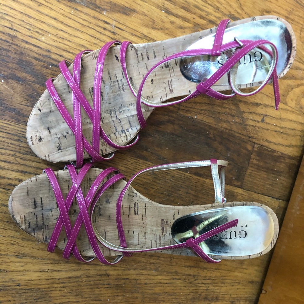 Guess hot pink and cork strappy heels